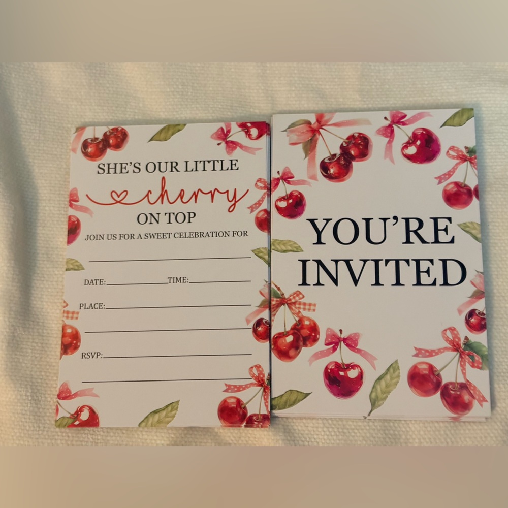 Baby shower invitations brand new “she’s our little cherry on top” theme 🍒 30